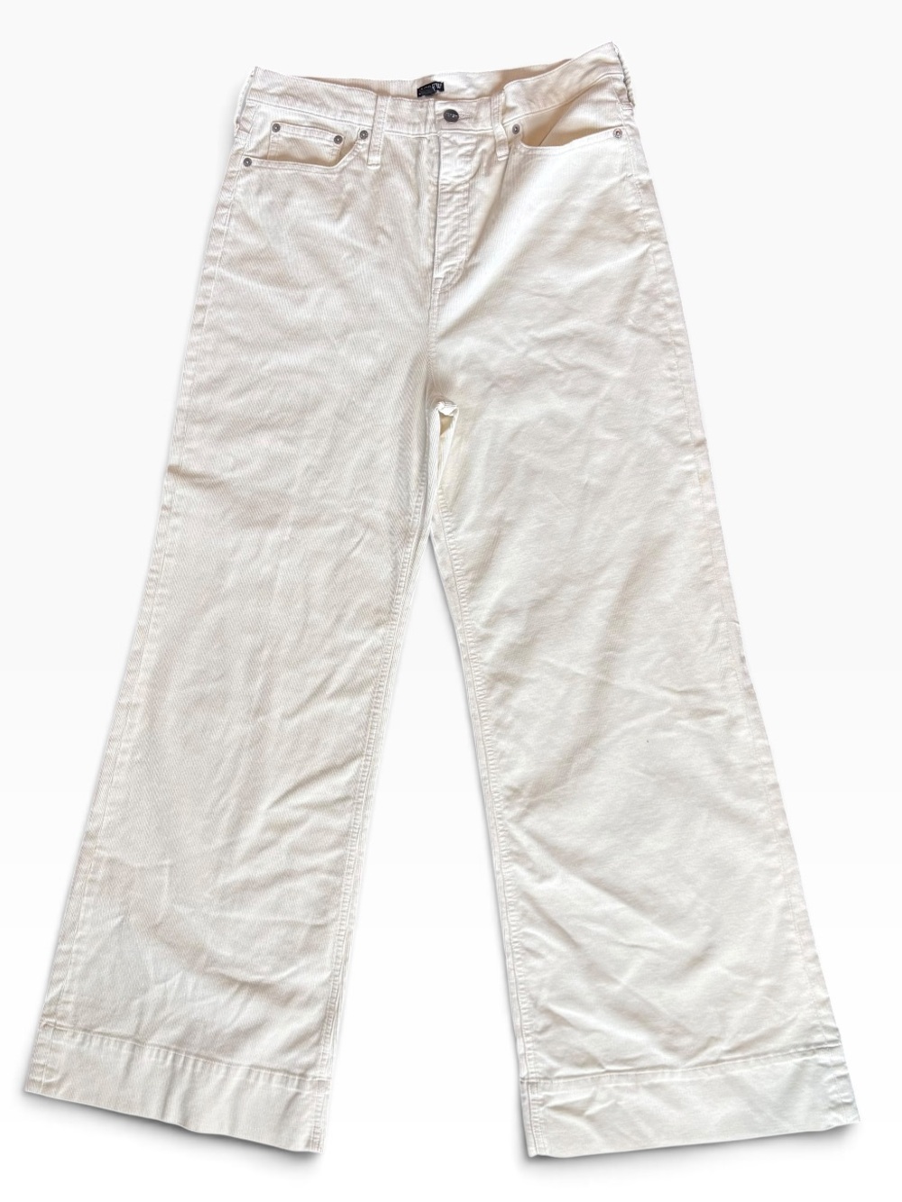 J.Crew Size 30 White Corduroy Wide Leg Pants Wide-Leg Cuffed Hem NWT